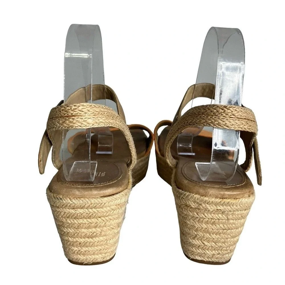Eileen Fisher‎ Espadrille Wedge Sandals Ankle Strap Orange Leather Size 11